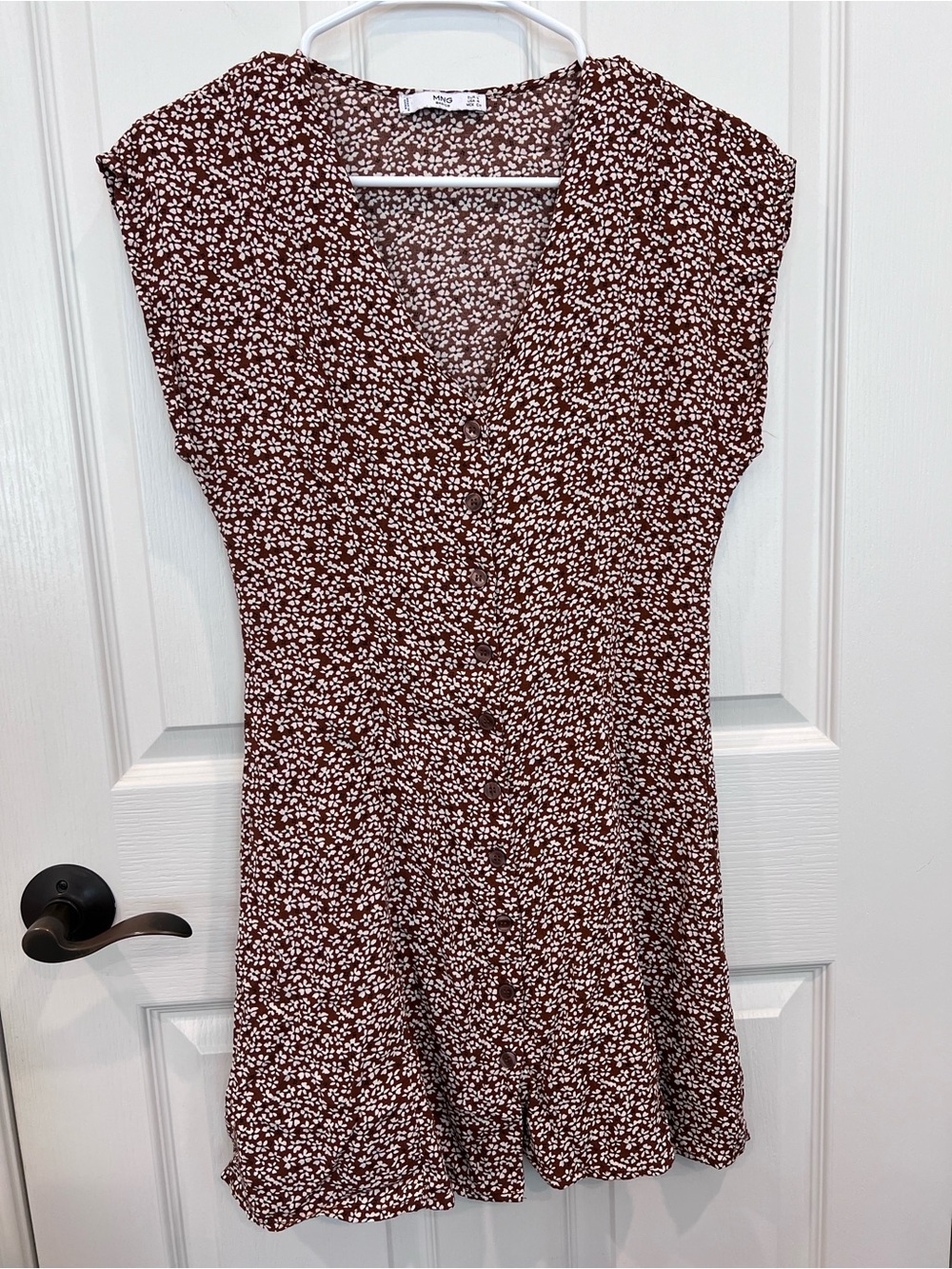 Mango Rust Brown Mini Dress with White Floral Print